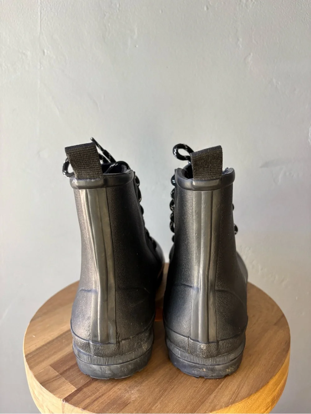 Madewell The Lace-Up Lugsole Rain Boot Black ~ Size 8